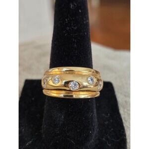 Goldtone Dome Band w/ Flush Ser CZs NWOT